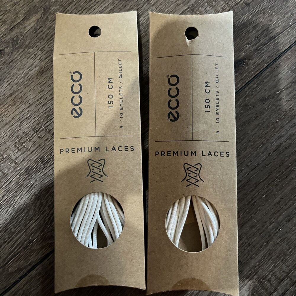 ECCO White Round Shoe Laces 150 cm (59”) 100% Cotton – New  2 Packs